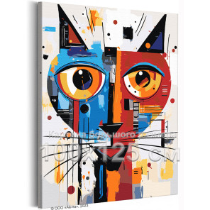 Красочный кот Абстракция Животные Кошки Интерьерная Стильная Яркая 100х125 Раскраска картина по номерам на холсте