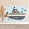 2 Подводная лодка и рыбы Транспорт Техника Для детей Детская Для мальчика Маленькая Легкая Раскраска картина по номерам на холст