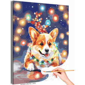  Корги с яркими огнями Животные Собака Новый год Раскраска картина по номерам на холсте AAAA-NK578