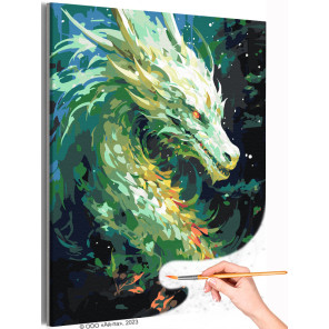  Яркий зеленый дракон Животные Символ года Новый год Фэнтези Раскраска картина по номерам на холсте AAAA-NK579