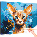 Абиссинская кошка с голубыми глазами Арт Животные Коты Котята Рыжий Яркая Раскраска картина по номерам на холсте