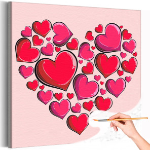 1 Сердце из сердечек Любовь Романтика 40х40 Раскраска картина по номерам на холсте