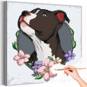 1 Питбуль в цветах Животные Собака Щенок Для детей Для мальчика Для девочки 40х40 Раскраска картина по номерам на холсте