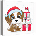 Щенок с рождественским подарком Животные Собака Новый год Зима Для детей Детская Для мальчика Для девочки 80х80 Раскраска картин