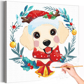 1 Рождественский золотистый ретривер Животные Собака Новый год Рождество Зима Для детей Детская Для мальчика Для девочки 40х40 Р