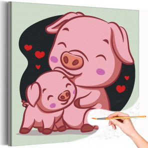 1 Мама хрюшка с малышом Животные Свинья Поросенок Любовь Для детей Детская Для девочек Для мальчика Легкая Раскраска картина по 