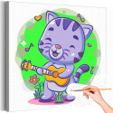 Котенок с гитарой Животные Кошки Коты Музыка Для детей Детская Для девочек Для мальчика Легкая Раскраска картина по номерам на холсте