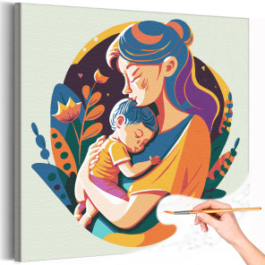 1 Мама с маленьким ребенком Люди Дети Младенец Девушка Женщина Яркая Раскраска картина по номерам на холсте
