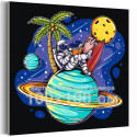 Космонавт с книгой при луне Космос Люди Остров Планеты 100х100 Раскраска картина по номерам на холсте