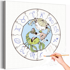 1 Девочка скорпион в круге Знак Зодиак Созвездие Для детей Детские Для девочек Раскраска картина по номерам на холсте