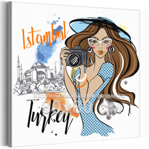 Девушка фотограф в Стамбуле Турция Романтика Город Женщина Портрет Для девочек 80х80 Раскраска картина по номерам на холсте