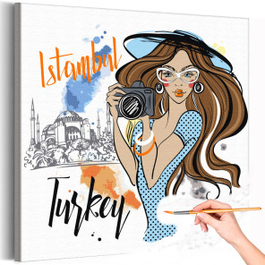 1 Девушка фотограф в Стамбуле Турция Романтика Город Женщина Портрет Для девочек Раскраска картина по номерам на холсте