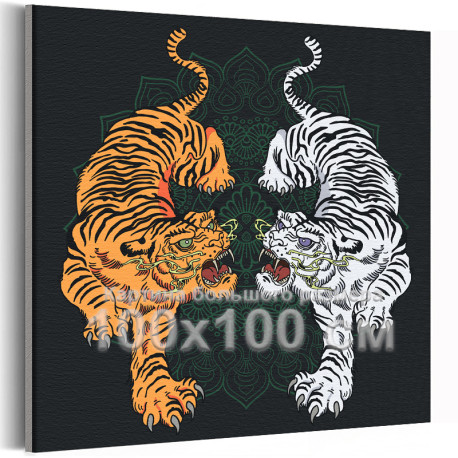 Два китайских тигра Животные Хищники 100х100 Раскраска картина по номерам на холсте