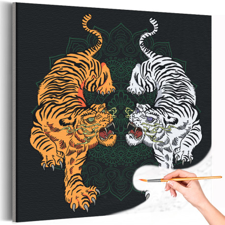 1 Два китайских тигра Животные Хищники Раскраска картина по номерам на холсте