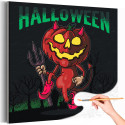 1 Тыква с рожками Хэллоуин Happy Halloween Праздник Раскраска картина по номерам на холсте
