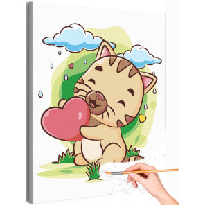 1 Котенок с сердечком на природе Животные Кошки Коты Для детей Детская Для девочек Легкая Раскраска картина по номерам на холсте