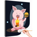 Свинка и гамбургер Животные Еда Смешная Для кухни Мультики Раскраска картина по номерам на холсте