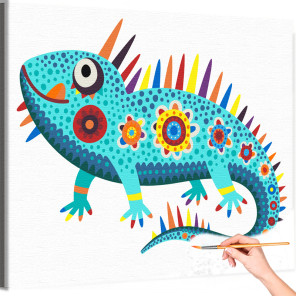 1 Цветной хамелеон Животные Для детей Детские Для девочек Для мальчиков Легкая Яркая Раскраска картина по номерам на холсте Раск