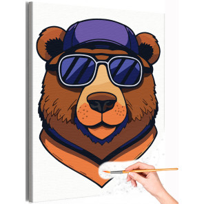 1 Медведь гризли в очках Животные Хищники Стильная Раскраска картина по номерам на холсте