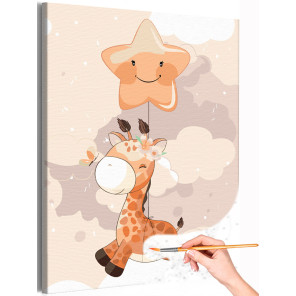 1 Жираф в небе Коллекция Cute animals Животные Бабочка Воздушные шары Звезда Для детей Детские Для девочек Для мальчиков Раскрас