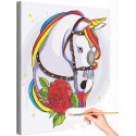 1 Радужный единорог с розой Животные Для детей Для девочек Фэнтези Раскраска картина по номерам на холсте