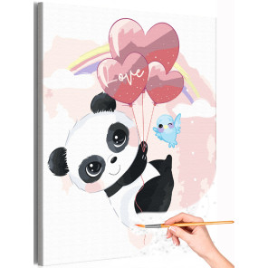 1 Панда на воздушных шарах и птица Коллекция Cute love Животные Любовь Романтика Для детей Детские Для девочек Раскраска картина