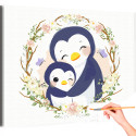 Пингвин мама с малышом в цветах Коллекция Cute animals Животные Для детей Детские Для девочек Раскраска картина по номерам на холсте