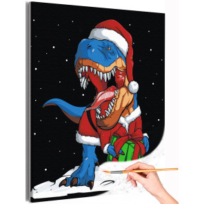 1 Динозавр с подарком Животные Дракон Новый год Рождество Для детей Для мальчика Для девочек Раскраска картина по номерам на хол