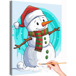1 Новогодний снеговик Новый год Рождество Зима Для детей Для мальчика Для девочек Раскраска картина по номерам на холсте