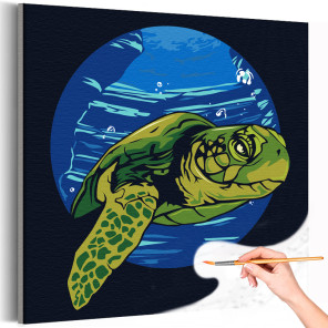 1 Морская черепаха под водой Животные Море Легкая Для детей Детская Для мальчика Для девочки 40х40 Раскраска картина по номерам 