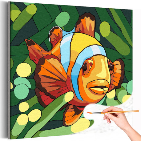 1 Рыбка клоун Животные Для детей Детская Мультики Море 40х40 Раскраска картина по номерам на холсте