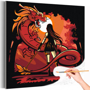 1 Девушка и китайский дракон Аниме Манга Мультики Фэнтези Символ года 40х40 Раскраска картина по номерам на холсте