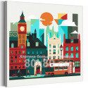 Лондон - яркий город Дома Городской пейзаж Рассвет Детская Легкая Яркая Интерьерная 80х80 Раскраска картина по номерам на холсте