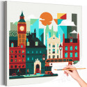 Лондон - яркий город Дома Городской пейзаж Рассвет Детская Легкая Яркая Интерьерная Раскраска картина по номерам на холсте