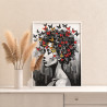  Портрет девушки с яркими бабочками Люди Женщина Черно белая Стильная Интерьерная Раскраска картина по номерам на холсте AAAA-NK
