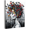 Портрет девушки с яркими бабочками Люди Женщина Черно белая Стильная Интерьерная 80х100 Раскраска картина по номерам на холсте