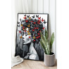  Портрет девушки с яркими бабочками Люди Женщина Черно белая Стильная Интерьерная 80х100 Раскраска картина по номерам на холсте 