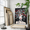  Портрет девушки с красными губами и бабочками Люди Женщина Черно белая Стильная Интерьерная 80х100 Раскраска картина по номерам