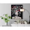  Портрет девушки с красными губами и бабочками Люди Женщина Черно белая Стильная Интерьерная 80х100 Раскраска картина по номерам