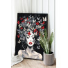  Портрет девушки с красными губами и бабочками Люди Женщина Черно белая Стильная Интерьерная 100х125 Раскраска картина по номера