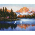 Птицы на озере Алмазная мозаика на подрамнике Цветной