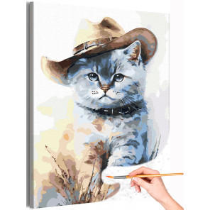 1 Британский котенок в шляпе Животные Кошки Коты Лето Раскраска картина по номерам на холсте