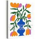 Тюльпаны в синей вазе Абстракция Минимализм Цветы Растения Интерьерная Яркая Простая Для триптиха 75х100 Раскраска картина по но