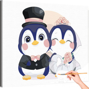 1 Пингвины Свадьба Коллекция Сute love Животные Любовь Романтика Пара Влюбленные Для детей Детские Для девочек Раскраска картина