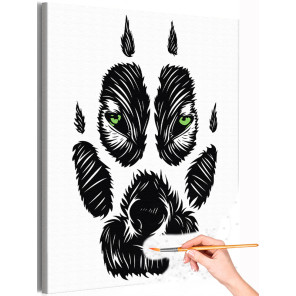 1 След и глаза волка Животные Хищник Черно белая Стильная Интерьерная Легкая Раскраска картина по номерам на холсте