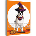 Джек рассел в шляпе с метлой Животные Собаки Хэллоуин Halloween 80х100 Раскраска картина по номерам на холсте