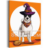Джек рассел в шляпе с метлой Животные Собаки Хэллоуин Halloween 80х100 Раскраска картина по номерам на холсте