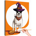 1 Джек рассел в шляпе с метлой Животные Собаки Хэллоуин Halloween Раскраска картина по номерам на холсте