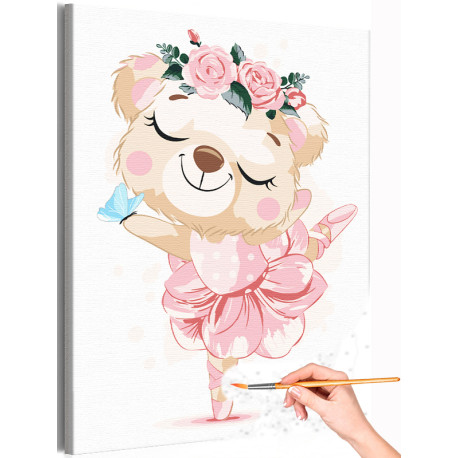 1 Медвежонок балерина с цветами и бабочкой Сute teddy bear Балет Танец Медведь Мишка Для детей Детские Для малышей Для девочек Р