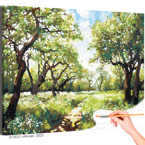  Дорога в яблоневом саду Пейзаж Природа Деревья Лес Лето Раскраска картина по номерам на холсте AAAA-NK594